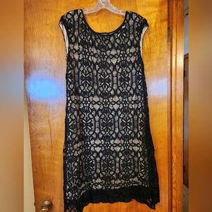 Women's black lace with tan shell dress, size 16